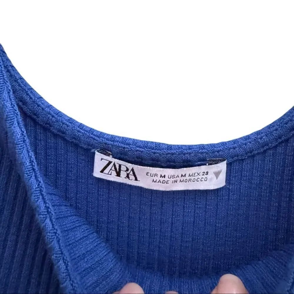 Zara Women's Cut Out Ribbed Scoop Neck Mini Dress in Cobalt Blue Size Medium - Picture 5 of 5
